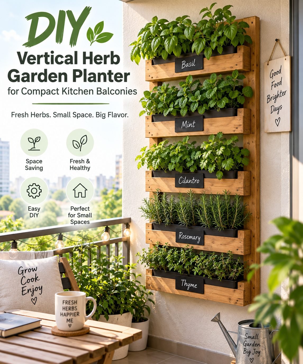 DIY Vertical Herb Garden Planter for Compact Kitchen Balconies