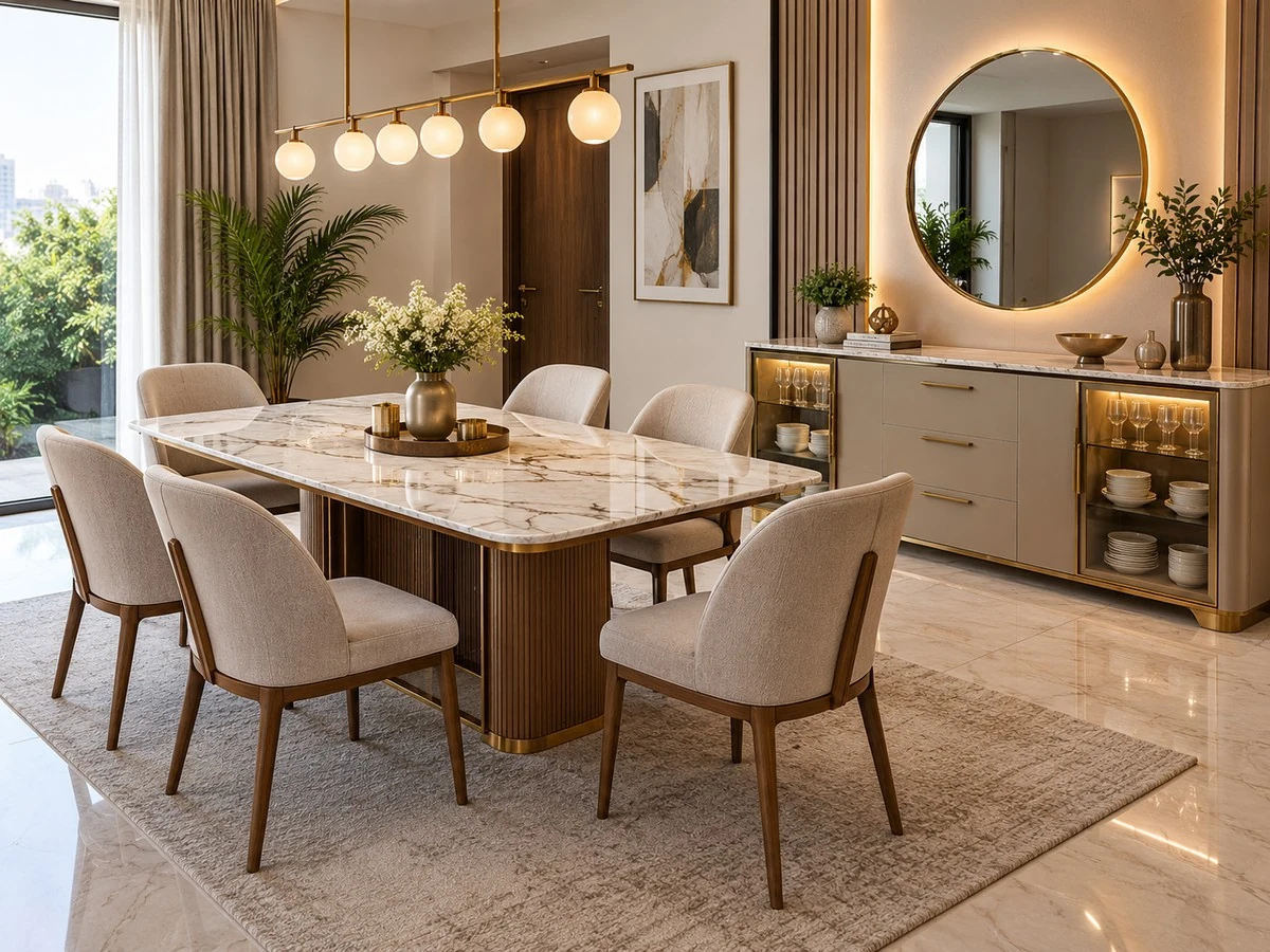 6-Seater Marble Top Dining & Crockery Console